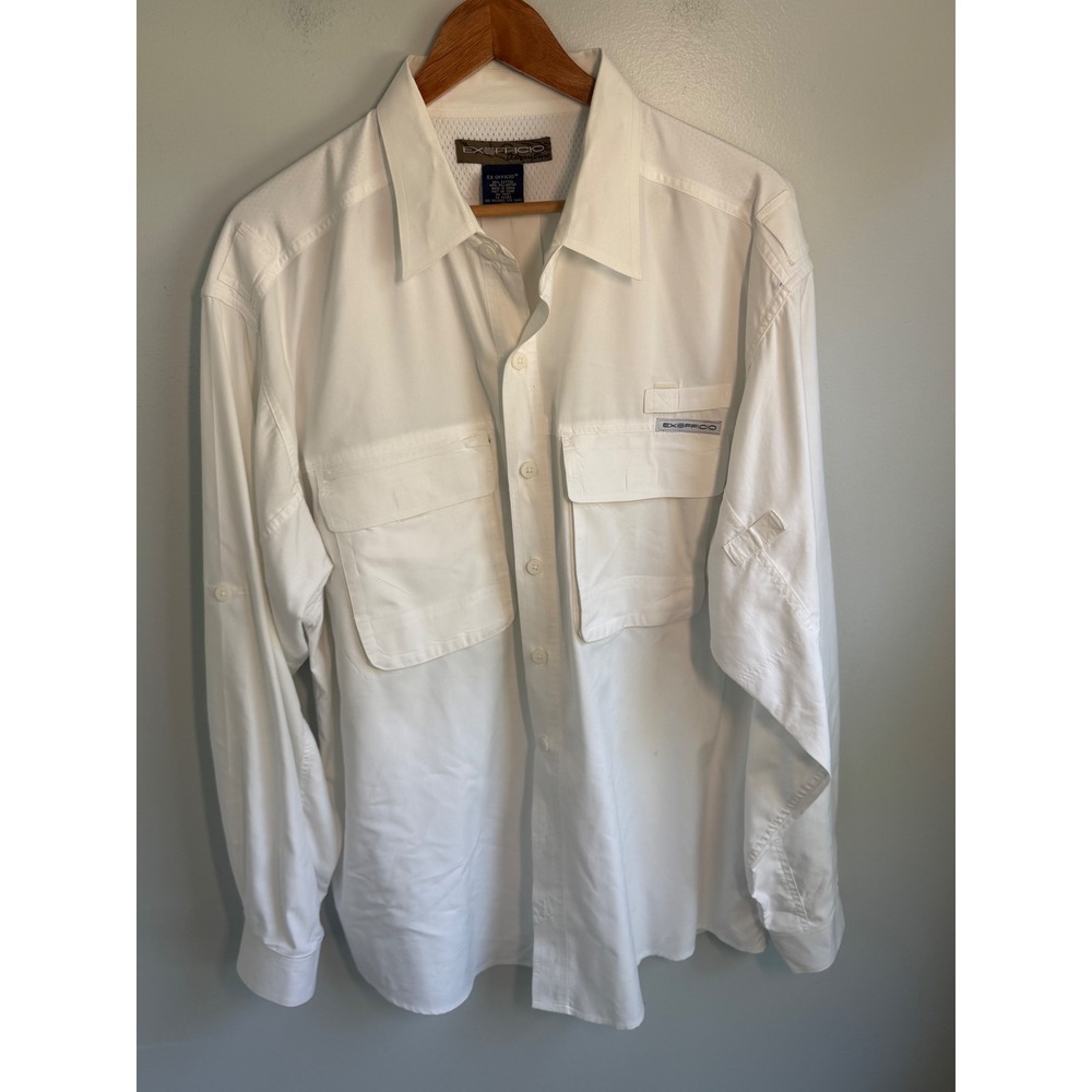 ExOfficio Adventure Mens XXL White Long Sleeve Fishing Shirt Ventilated Hiking